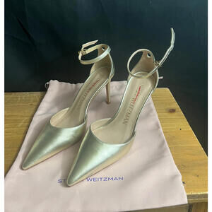 NWOB STUART WEITZMAN Women's 85MM Metallic Gold Leather Pointed-Toe Pumps 6.5/37